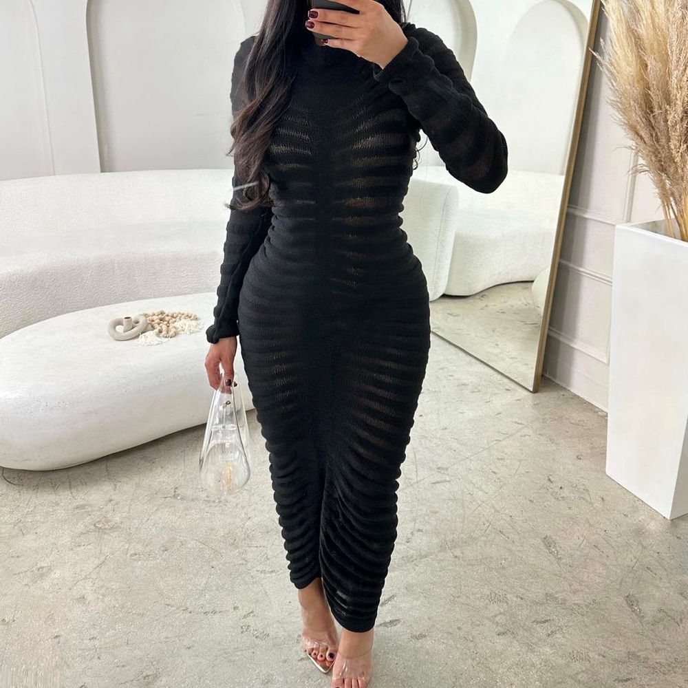 Sleeved midi see through dress